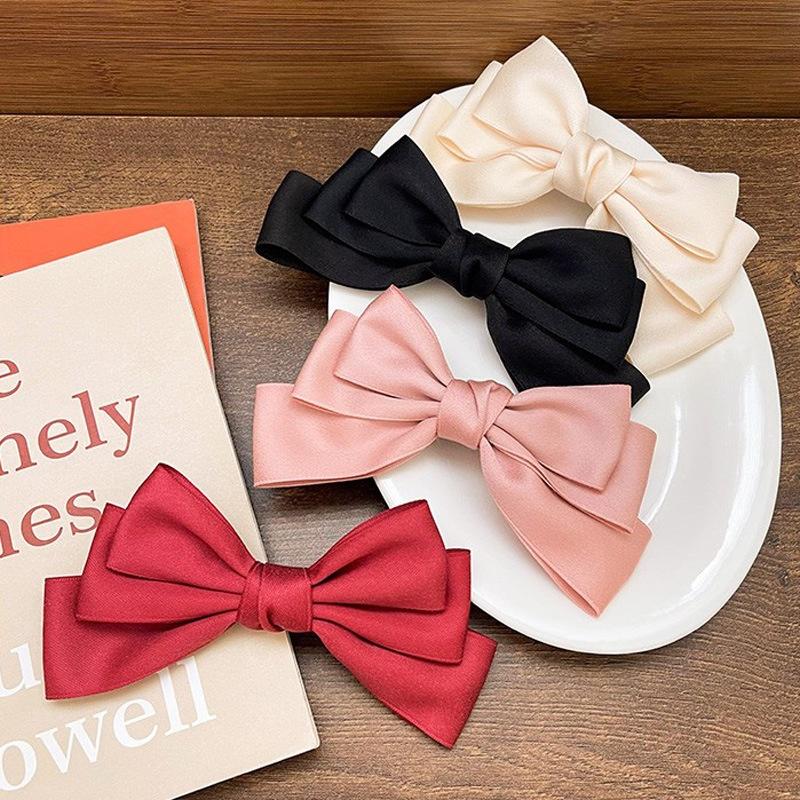 Satin solid color bow hair clip women Korean fashion duckbill clip hair clip hair accessories