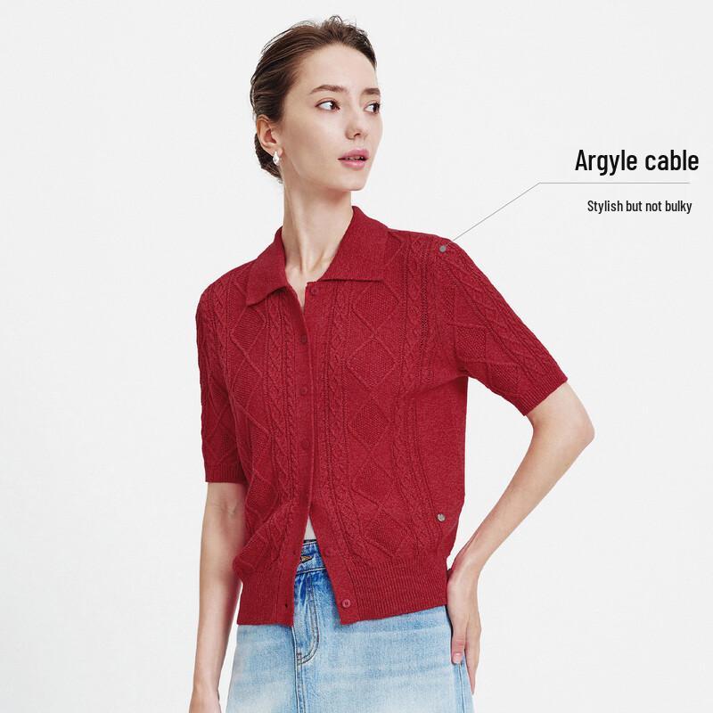 Navigare Women's Casual Lapel Cable Knit Short Sleeve Cardigan