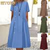 Women's Fashion Summer Spring Solid Color Print Short Sleeve O-Neck Casual Dresses
