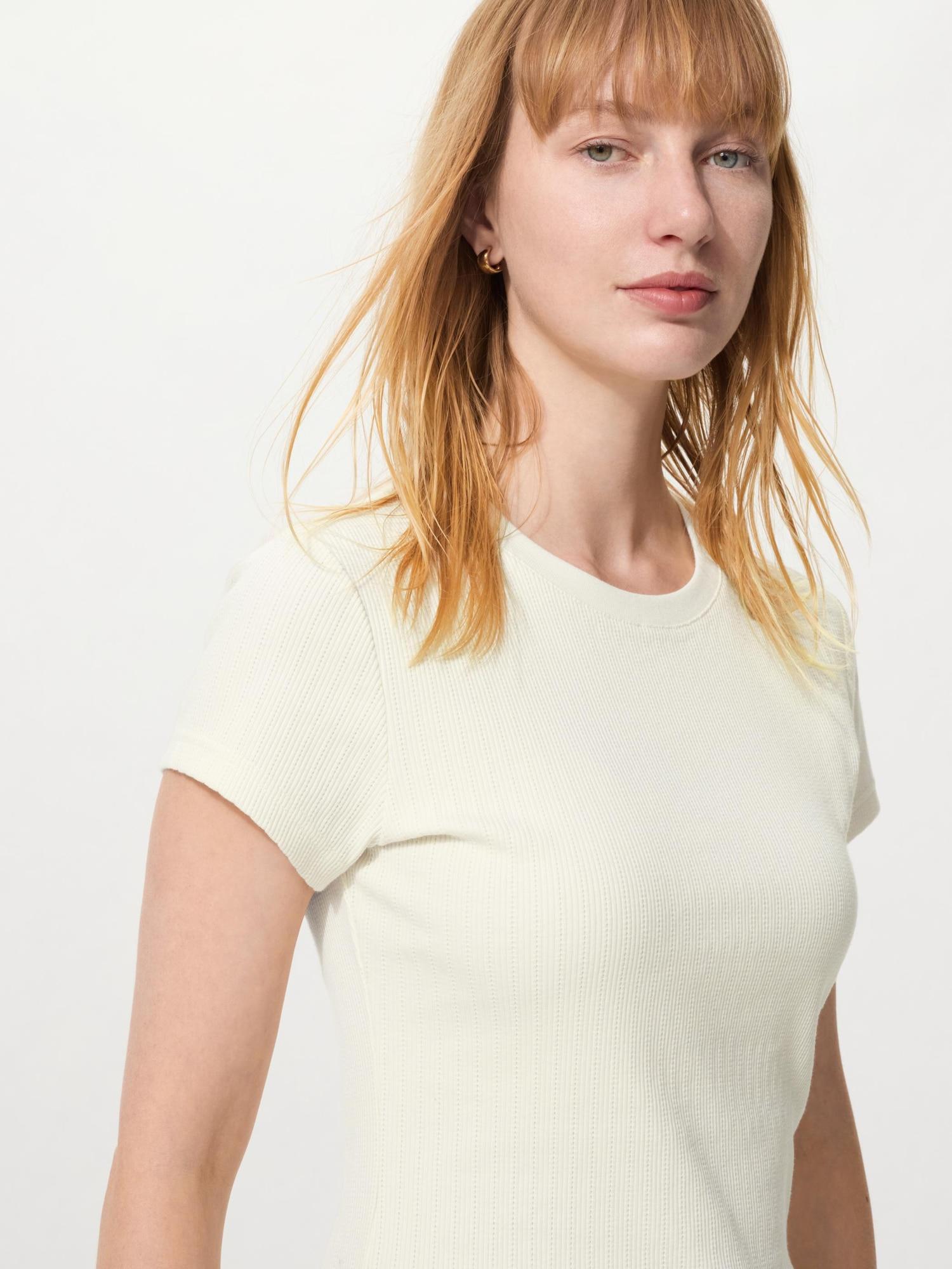 Uniqlo Япония Минималистичная футболка в рубчик 01 OFF WHITE/XS