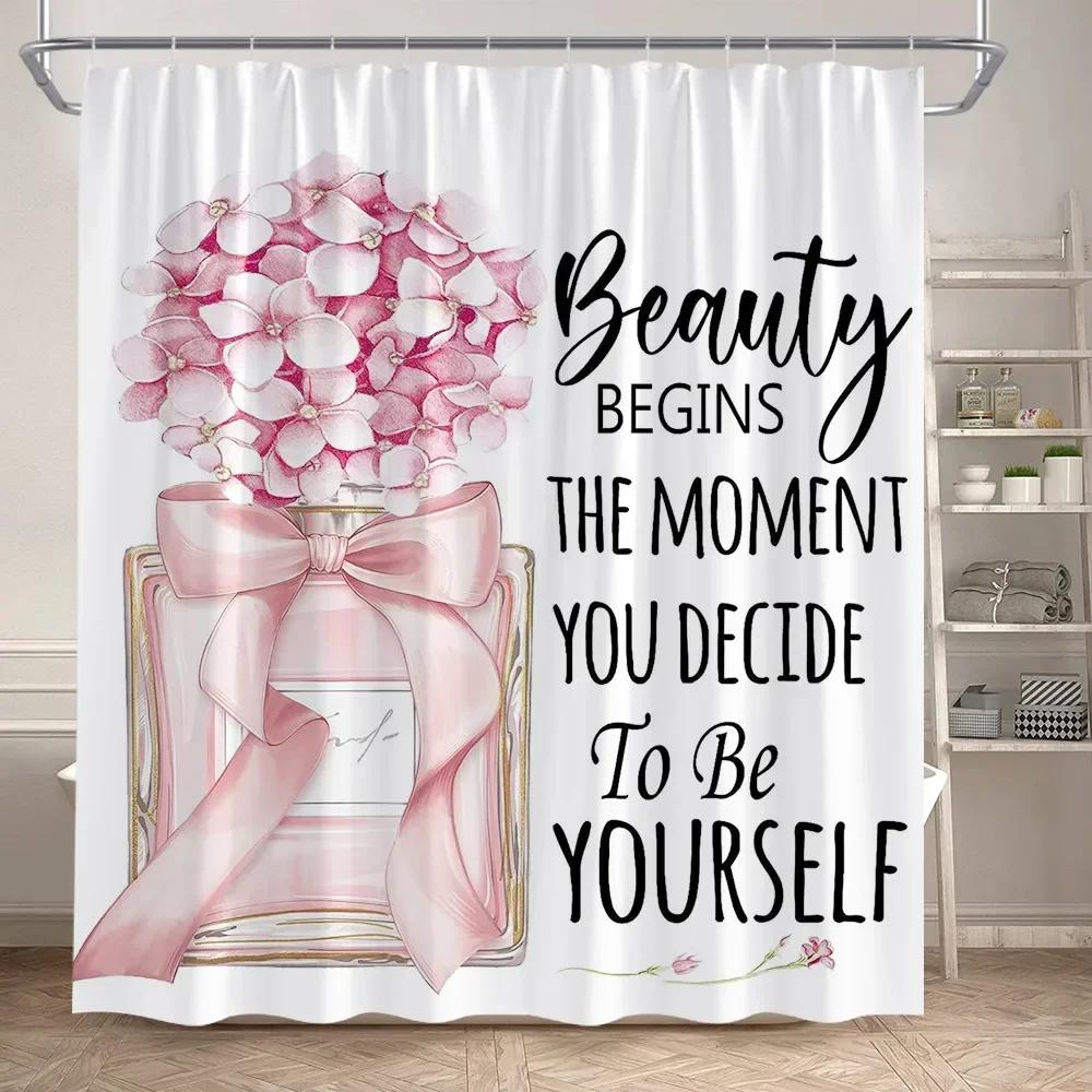 Set Tenda da Doccia Profumo Moda Fiore Rosa Rosa Donna Moderna Ragazza Decorazioni Bagno Casa Tappetino Antiscivolo Tappetino da Bagno Copri Sedile WC