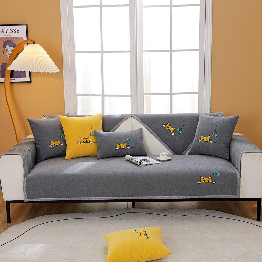 Chenille Sofa Cushion Kitten Four Seasons Universal Non-Slip Sofa Cover Nordic Simple Cushion Light Luxury Cover Towel