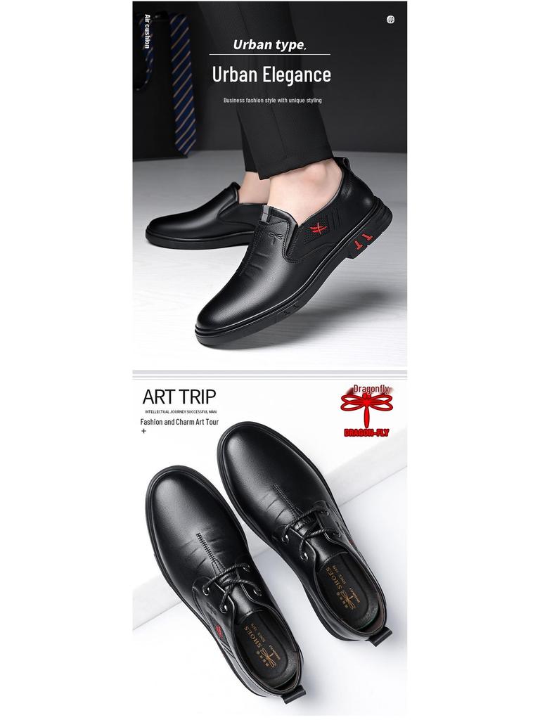 Qingting Men's 2025 Soft Sole Leather Slip-On Business Casual Shoes - Non-Slip, Round Toe, Dad Style
