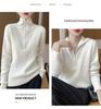 Women's High-Neck 100% Wool Cable Knit Sweater - Thickened Long Sleeve Zipper Pullover for Autumn & Winter