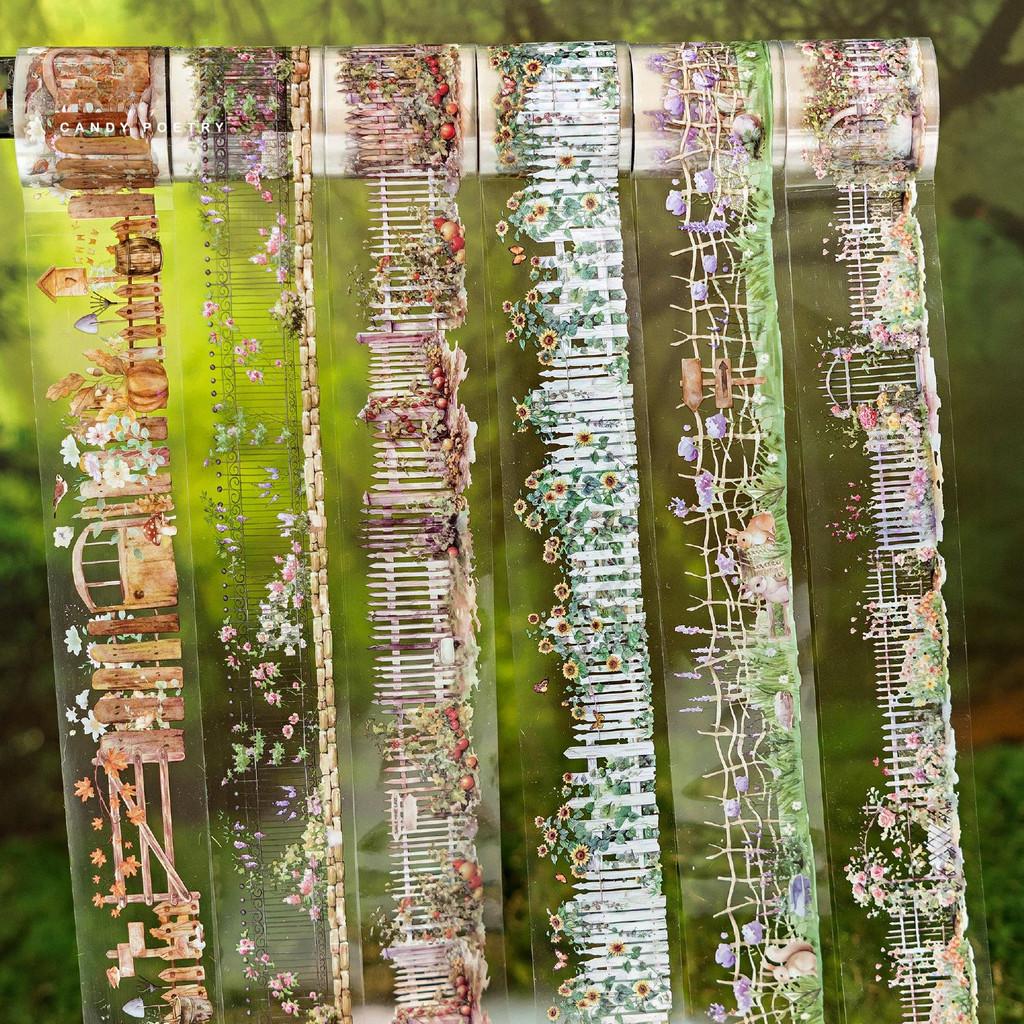 40mm*2m Garden Fence PET Tape Set Floral Yard Stickers for Scrapbooking Journaling DIY Crafts and Art Supplies