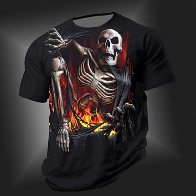 Pánske tričko Tee Skull Crew Neck Oblečenie Oblečenie 3D tlač Street Denné športy Krátky rukáv Punk Cool Dizajnér
