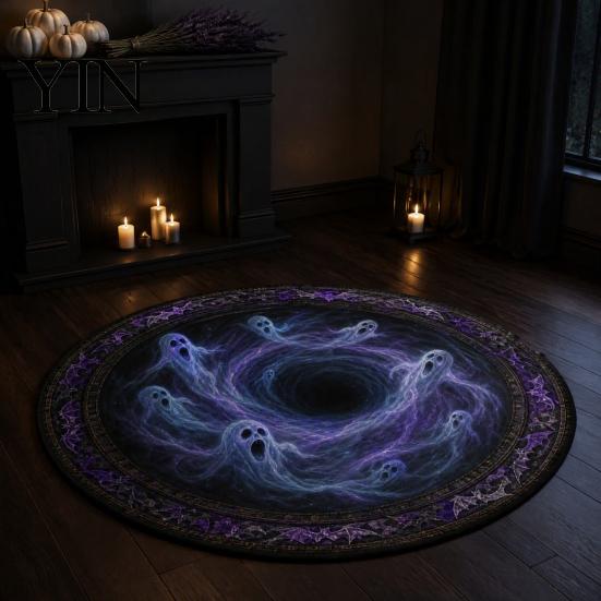 Soft Crystal Velvet Rug 3D Illusion Halloween Rug, Quilted Look Round Area Creepy Deep Pit Holiday Gift for Friends Design, Non-Slip Floor Mat Living