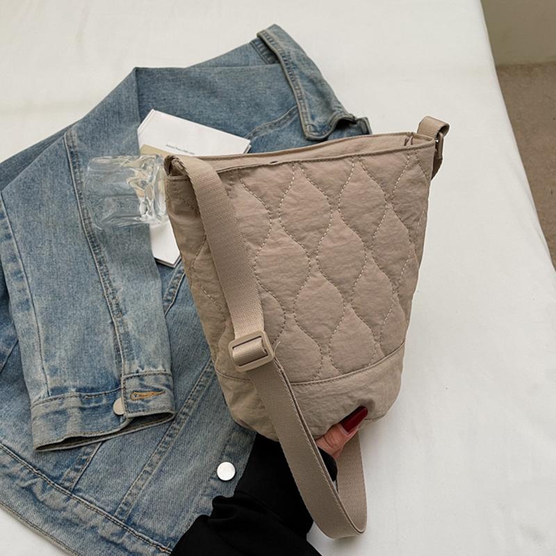 Korean Style Versatile Women Crossbody Bag Solid Color Adjustable Straps Cotton Clothing Bag Diamond Grid Tote Bag for Women