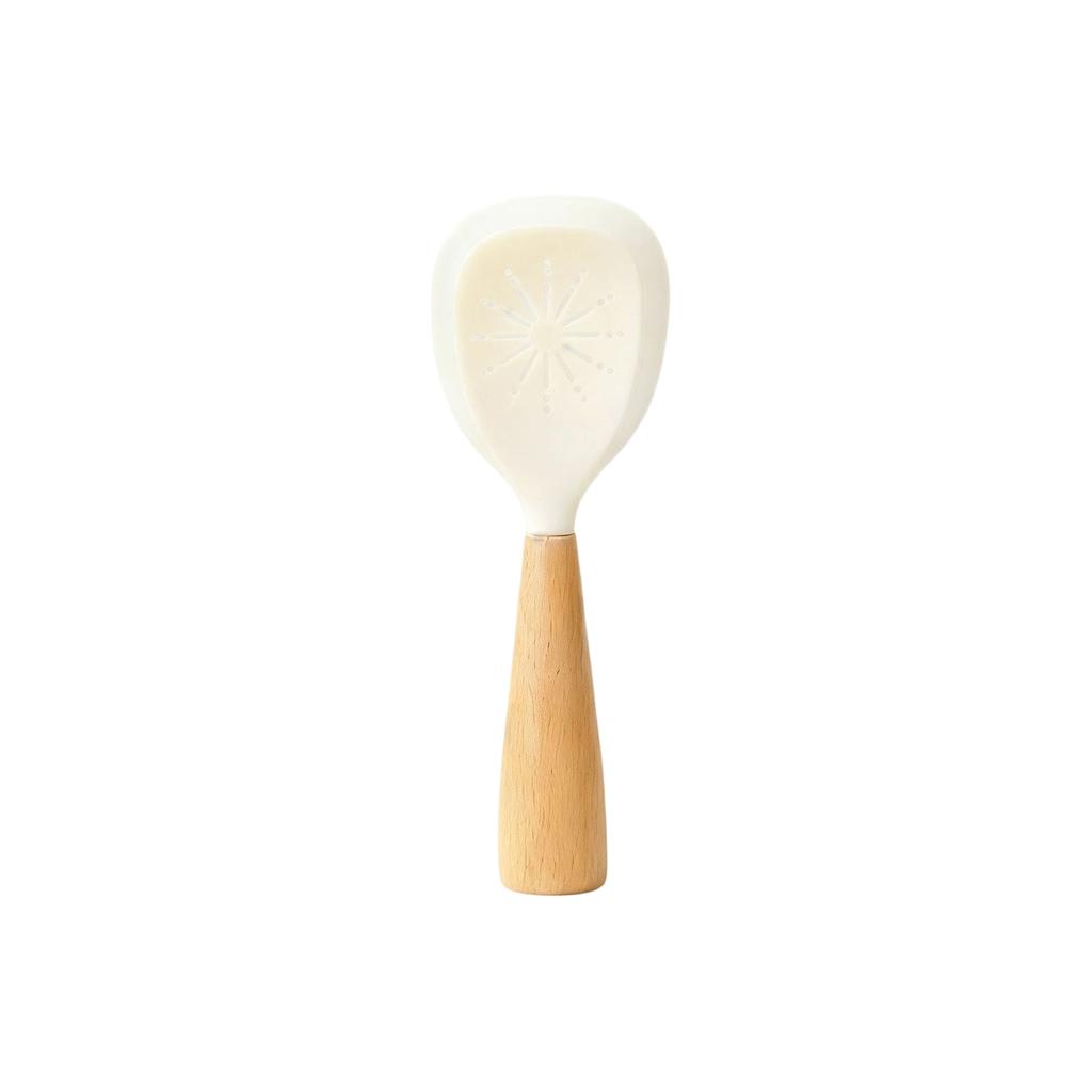 Plastic Rice Scoop with Wooden Handle for Household Use Kitchen Rice Serving Spoon Durable Heat Resistant Non-Stick Rice Paddle