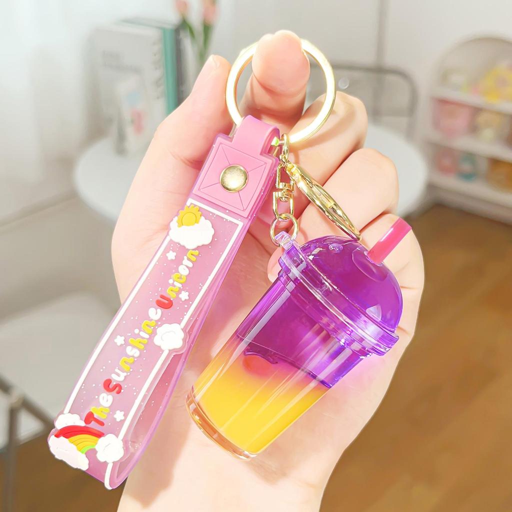 Acrylic Milk Tea Keychain: Cute Coffee Cup Glitter Pendant Charm