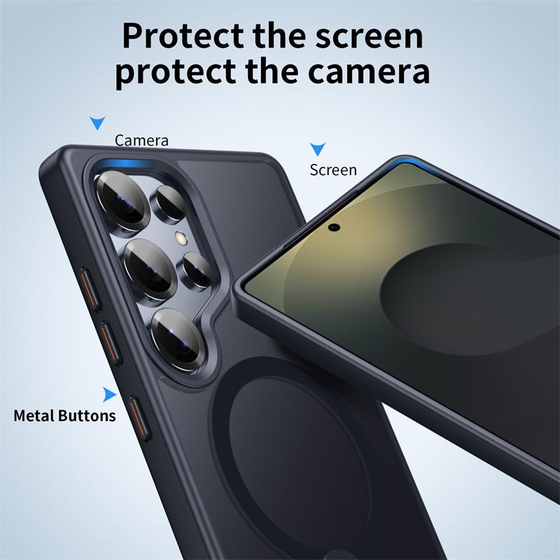 For Samsung Galaxy S25 Ultra S24 Plus 360 ° Rotating Alloy Holder Phone Case Matte Transparent MagSafe Wireless Charging Cover