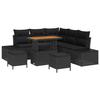Ensemble de canapé de jardin 8 pièces avec coussins noir poly rattan acacia, Canapé de jardin 2 places avec coussins noir 3362784