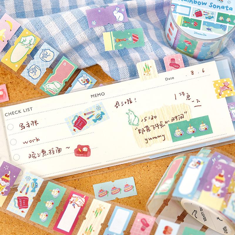 30mm * 300cm/rolka Kawaii kreskówkowa ilustracja urocza naklejka z etykietą message taśma do majsterkowania dziennik scrapbook estetyczne artykuły papiernicze naklejka