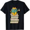 Figured Funny Cat Reading Books T-Shirt for Men Women