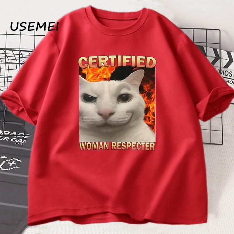 

Сертифицированный Уважатель Женщин Забавная Мемная Футболка с Котом Женская Мужская Глупые Коты Футболка Уродливая Футболка Глупая Шутка Принтованная Футболка Унисекс S