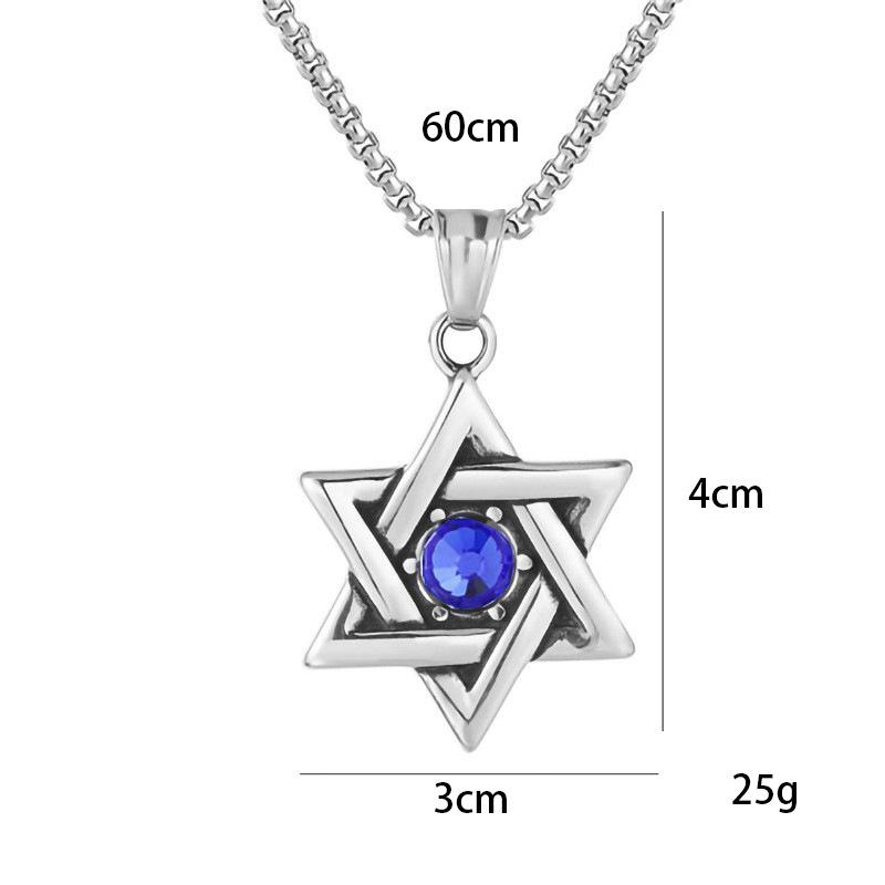 Accessories Personalized Retro Hexagram Blue Diamond Red Diamond Men'S Titanium Steel Stainless Steel Pendant Necklace