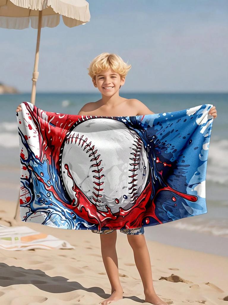 1 Stück Strandtuch mit Baseball-Element für Kinder, Superweiche Mikrofaser Extra Große Stranddecke, Super Saugfähiges Handtuch, Geeignet