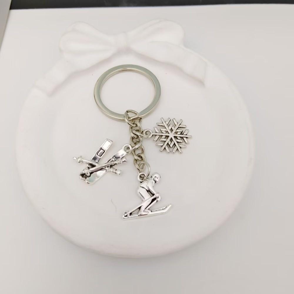 Metal Pendant Skiing Keychain Silver Color Ice Skates Pendant Snowflake Pendant Winter Sports