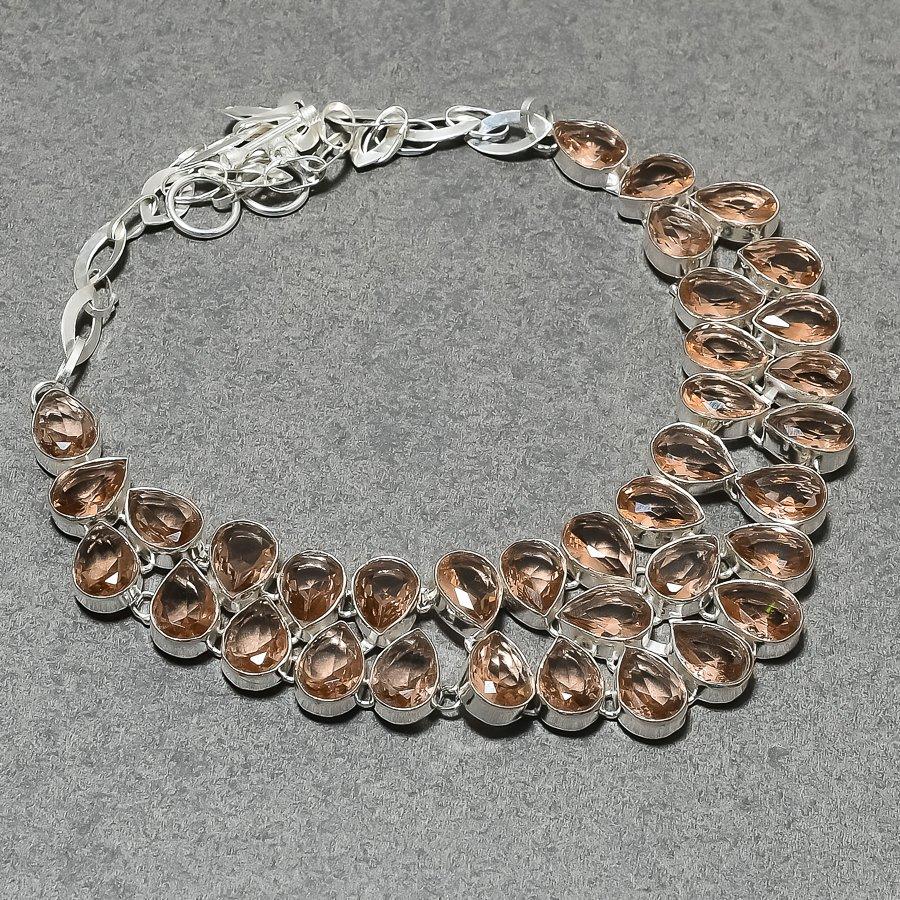 Morganite Pear Shape Gemstone Jewelry Set Handmade Necklace Bracelet Earrings