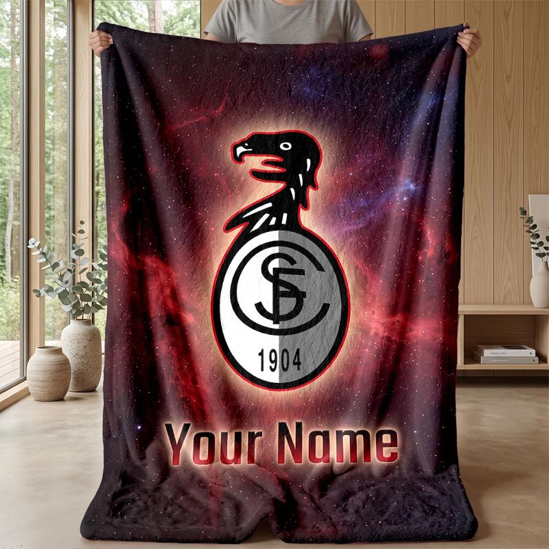 SC Freiburg FC Custom Name Text Flannel Blanket Soccer Logo Personalized Fleece Throw Blanket Special Gift For Sofa Bedroom Home