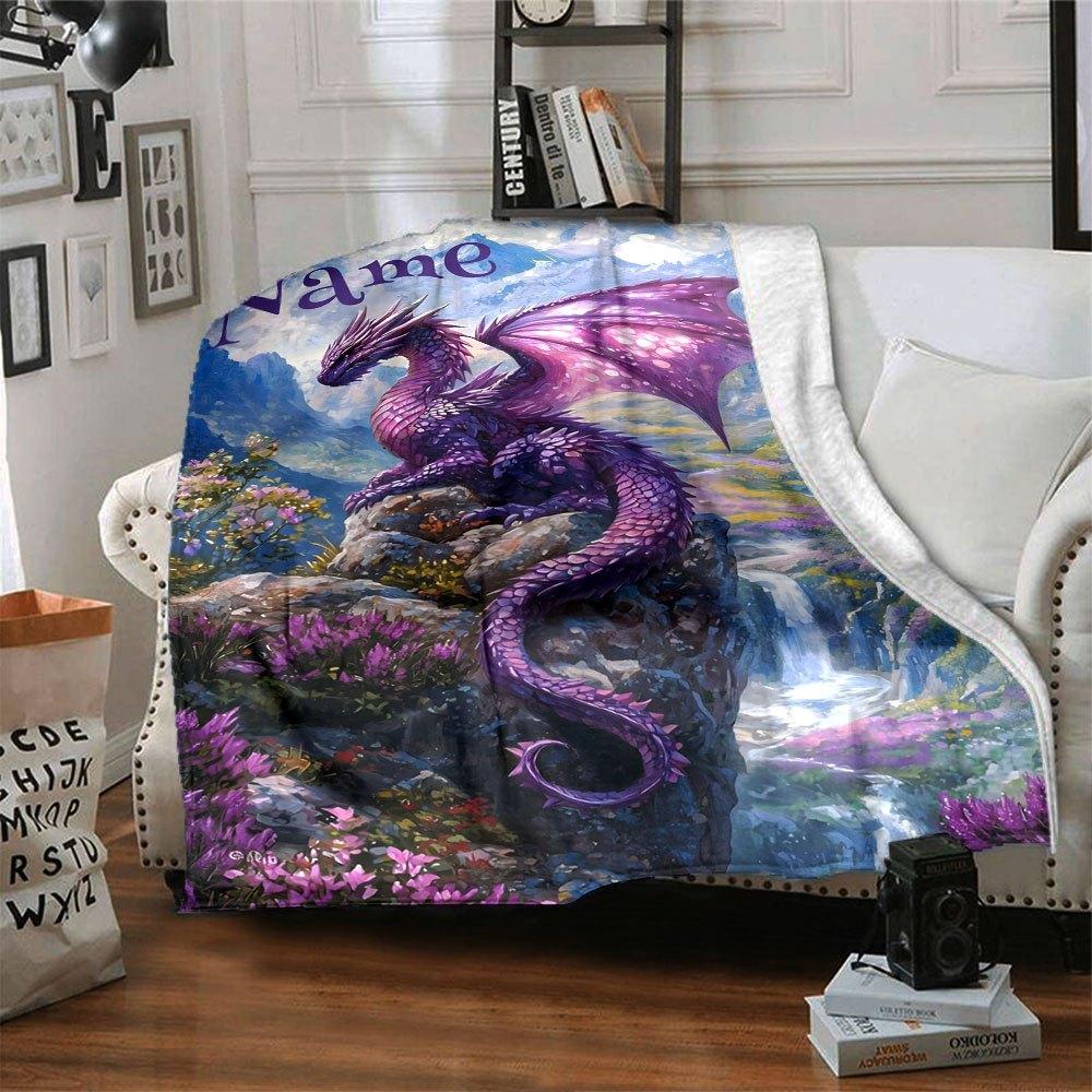 Purple Dragon Fantasy Landscape Home Customize Your Name Blankets Soft Comfortable Lightweight Quilt For Picnic Sofa Office Bed Living Room Ideal Gift