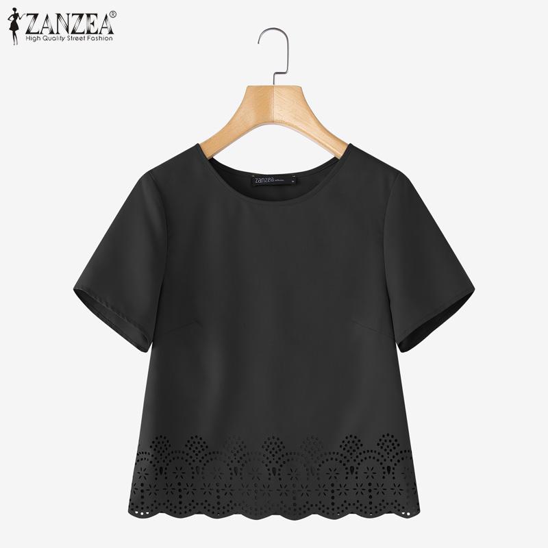 ZANZEA Women Casual Round Neck Solid Color Short Sleeve T-Shirt