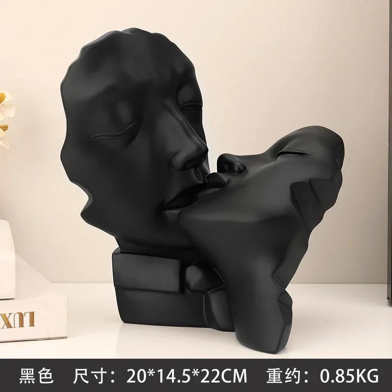 Resin Crafts Abstract Portrait Sculpture Couple Gold Head Ornament Wedding Gifts Resin Decorative Figurines Home Decoration