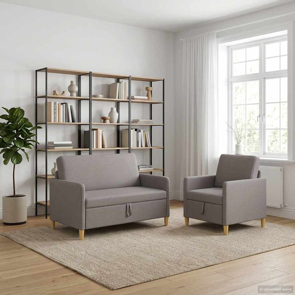 Storage Sofa Set 2 pcs Taupe Polyester
