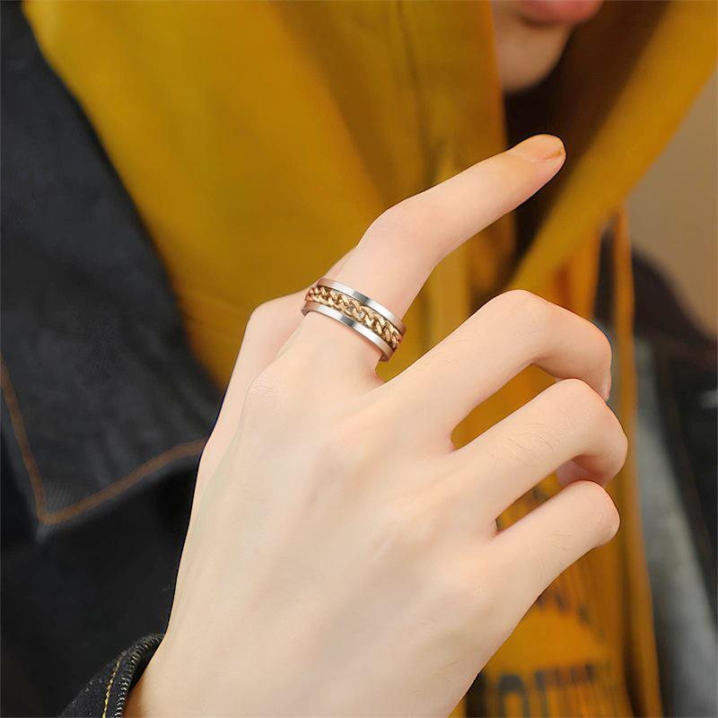 Trendy Titanium Steel Rotatable Chain Ring for Men - Hip Hop Couple Style Jewelry