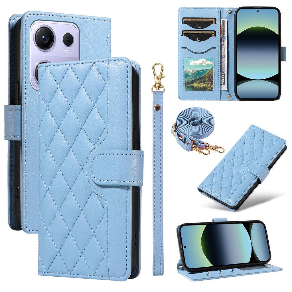For Xiaomi Redmi Note 14S 4G/Xiaomi Poco M6 Pro 4G/Xiaomi Redmi Note 13 Pro 4G Wallet Case Rhombus Leather Phone Cover with Strap