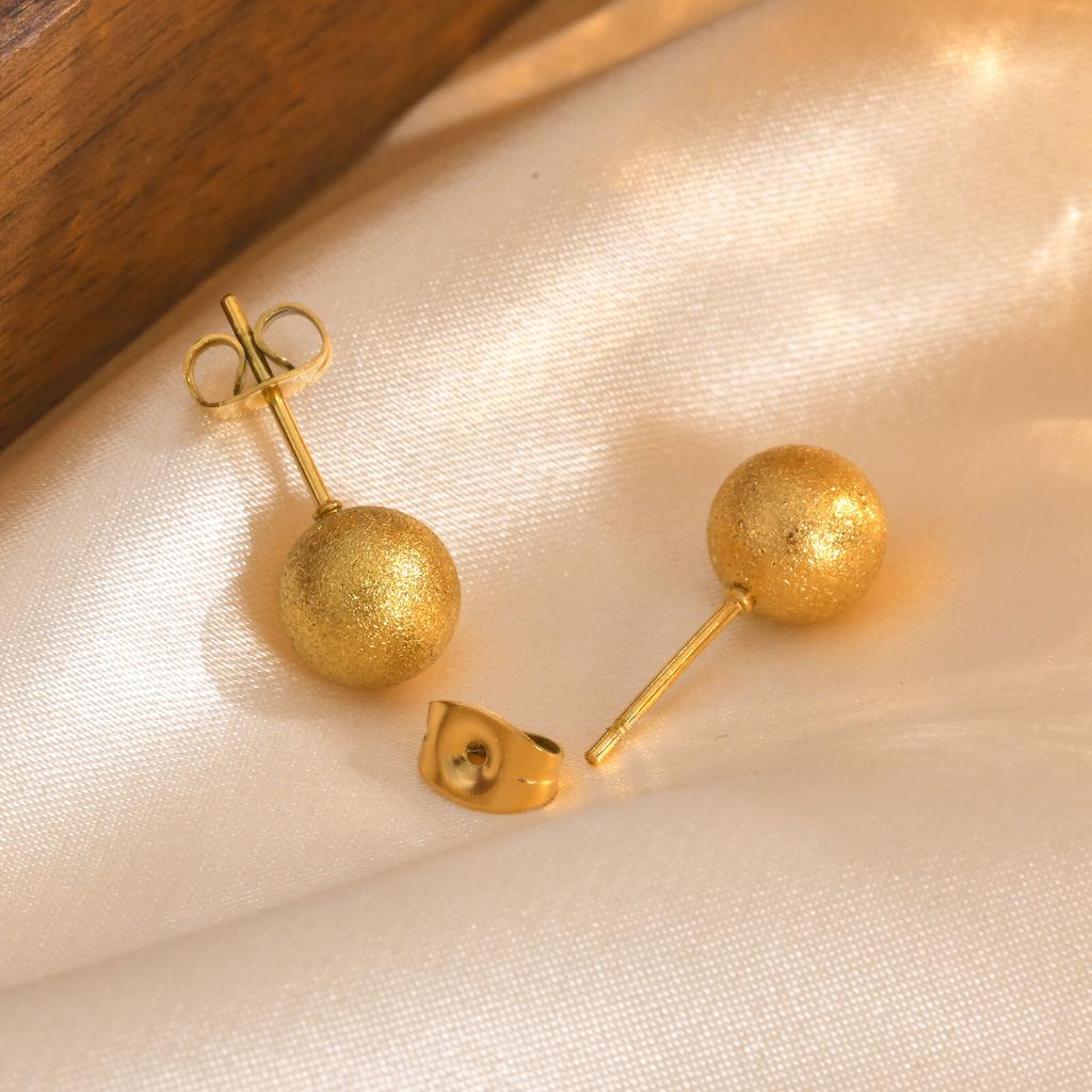 Stainless Steel Jewelry 8mm Simple Ball Women's Earrings Matte Piercing Stud Earrings For Mom Girlfriend Valentine's Day Gift