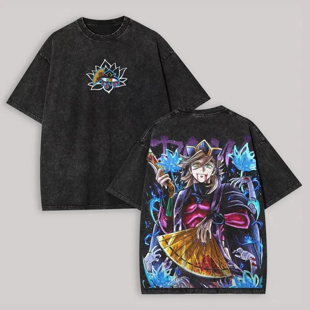Japanese anime Demon Slayer Men Women Washed TShirt Doma Summer and Spring Anime Tee Retro Distressed Personality Short Sleeve 2XL
