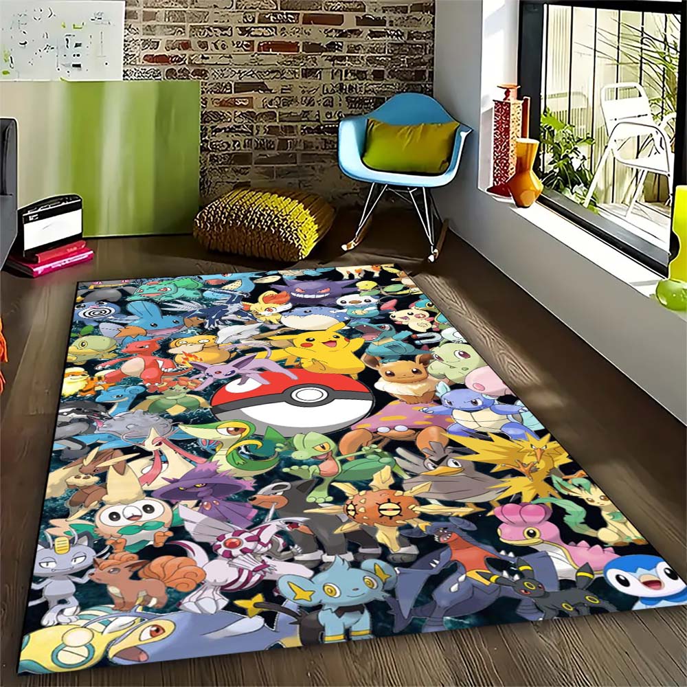 Pokémon-themed printed non-slip decorative rug, cute cartoon welcome mat, a great gift for friends and family.