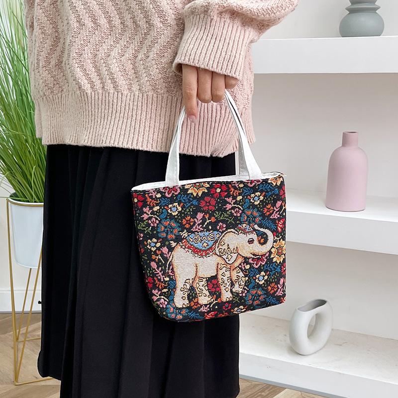 Baby Elephant Double-sided Embroidered Portable Small Bag Women's New Carry-on Handbag Change Mobile Phone Bag