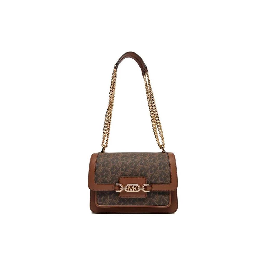 Michael Kors Heather Metal Decoration Flap Design Faux Leather Tote Shoulder Bag Women bags Dark-Brown Acorn-Brown 30R4G7HL3B-BRN-LUGGAGE