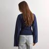 Women's Solid Color Round Neck Long Sleeve Top: European/American Style, Wide Sleeves, Cinched Waist
