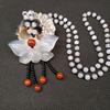 White Chalcedony Butterfly & Lotus Sweater Chain - Ethnic Style Beaded Ornament, Perfect Birthday Gift