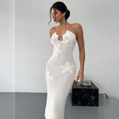 Neues Sommer Sexy Hohl Blümenhals Spitze Lässiges Strandkleid