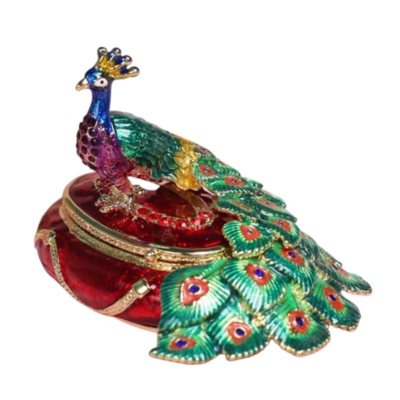 

Compact Size High Strength Alloy Jewelry Case With Hand Painted Enamel Peacocks Art For Gift Giving And Daily Use красный