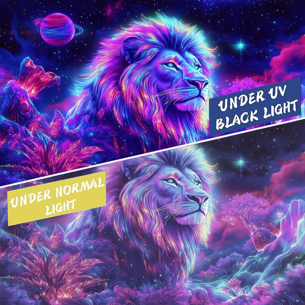 Neon Floral Lion View  Fluorescent Tapestry Outer Space UV BlackLight Tapestry, Wall Hanging For Living Room Bedroom Office Home Decor