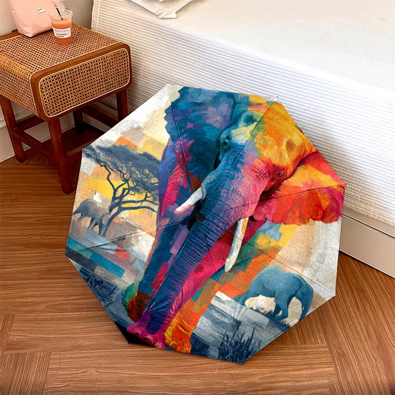 1 PC Automatic Folding Umbrella - Elephant Pattern, Portable & Foldable Design with 8 Ribs, Christmas Birthday Gifts