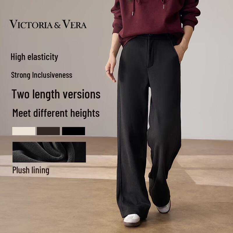 VICTORIA&VERA Women's Fleece-Lined High-Waisted Straight-Leg Casual Pants V9018K06
