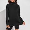 Women's Solid Color Slit Round Neck Sweatshirt Casual Top Loose Long Sleeved Top
