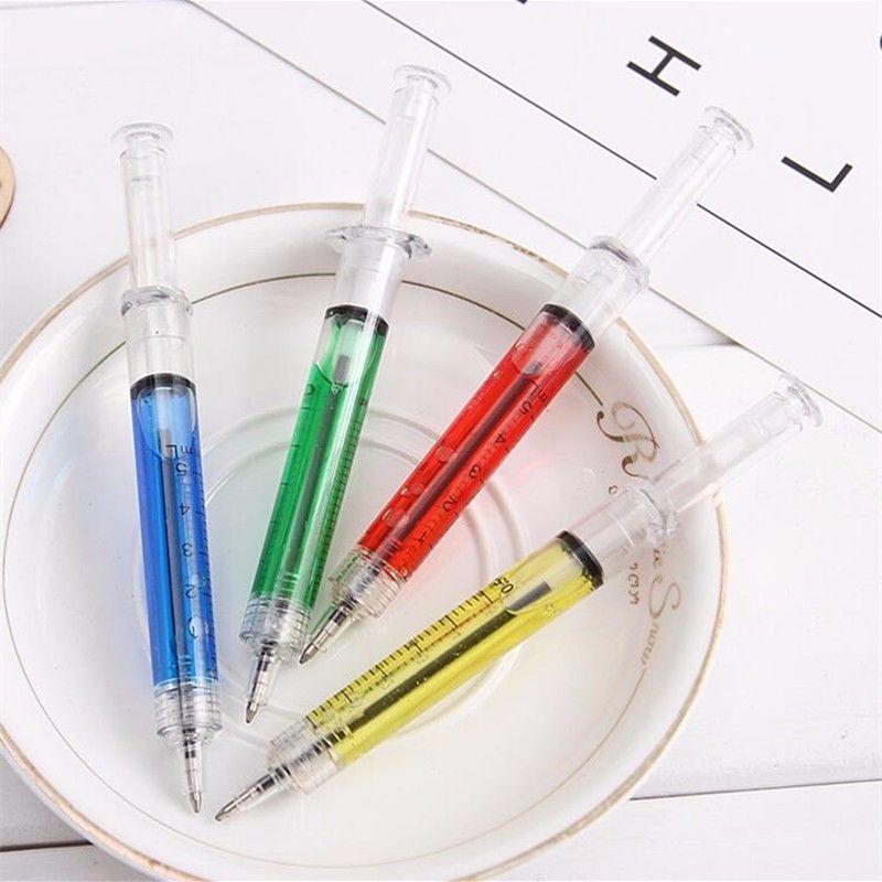 4Pcs Multicolor Syringe Needle Tube Shape Black Ink Ballpoint Ball Point Pen