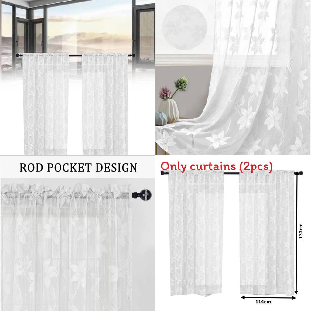 Polyester Lace Floral Window Curtain For Bedroom Kitchen Short Window Decor
