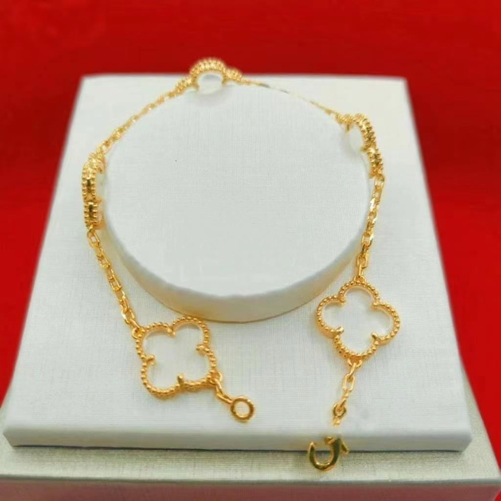 

Высококлассный браслет с пятью цветками, двусторонний, из V-образного золота, с четырехлистным клевером, изысканный браслет женский с покрытием 18 карат, браслет из натурального белого перламутра