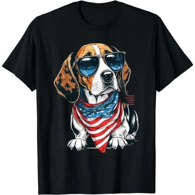 Beagle With American Flag Patriotic USA For 4th Of July T-Shirt