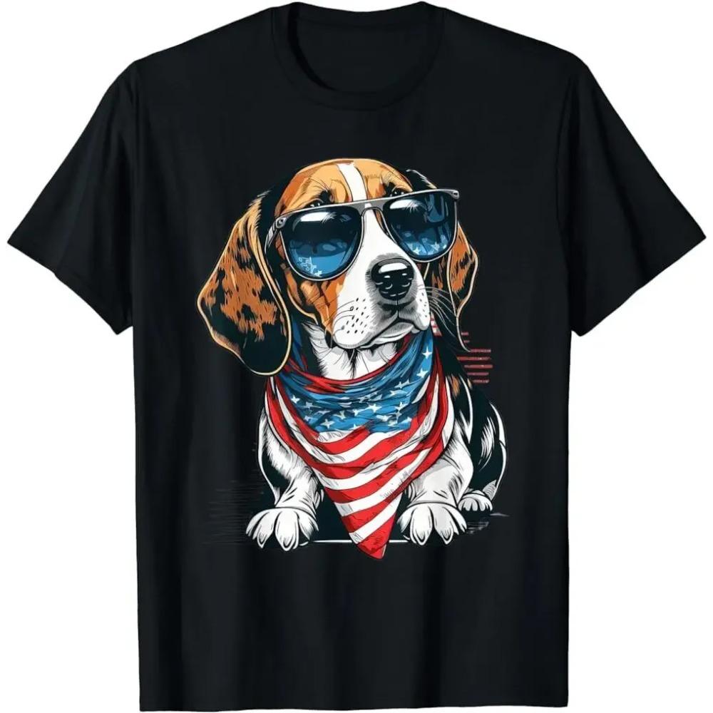 

Футболка с изображением бигля с американским флагом «Патриотическая США к 4 июля» XXXXXL чёрный