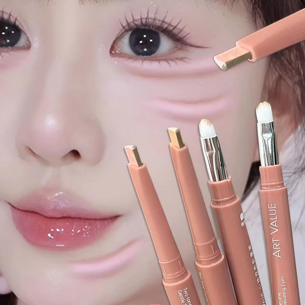 2 Color-Blocking Sleeping Silkworms Stick Pink Brown Highlighter Pen  Suitable for Lazy People