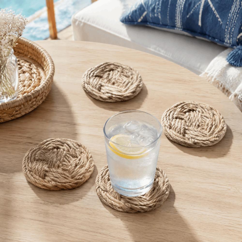 4pcs Woven Cotton Jute Braided Coasters Braided Design Cotton Jute Coasters For Kitchen Table